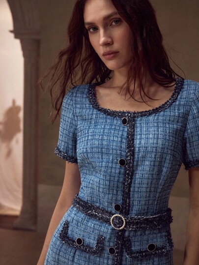 MOTF PREMIUM 撞色绑带纽扣连衣裙