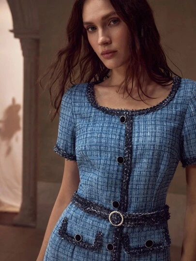 MOTF PREMIUM 撞色绑带纽扣连衣裙