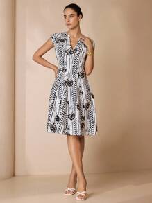 Shutterstock Glamance Women's Floral Polka Dot Print V-Neck Dolman Sleeve Elegant Dress Polka Dot Dress Women Summer Dress Patterned Dress Date Night Outfits Women Casual