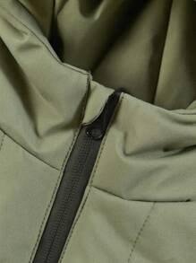 SHEIN Tween Boy Outdoor Sports Warm Simple Zip-Up Solid Color Padded Coat, Green Fall Winter