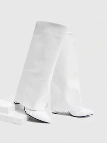 CUCCOO SZL Botas de Salto Alto de Couro de Bico Fino Moda Feminina CUCCCOO - Branco - Visão 6
