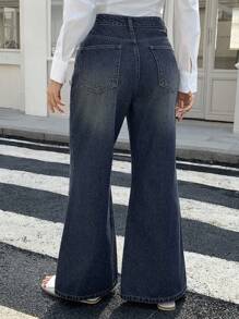DAZY Quần jeans ống loe buộc dây cạp trễ dành cho nữ, quần denim thường ngày gợi cảm - Rửa tối - Xem 3