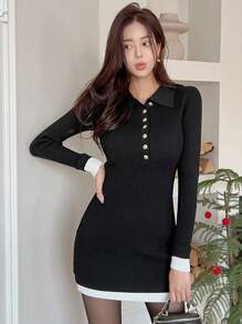 DAZY High Waist Bodycon Long Sleeve Sweater Dress For Women Fall,Winter - Black - View 5