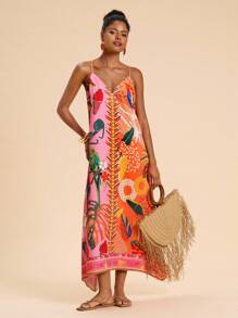 Travachic 女士度假印花宽松细肩带连衣裙、度假风格、编织图案印花、女士休闲夏季度假装、波西米亚海滩度假装、波西米亚风、节日装、女士沙滩装、女士夏季装、毕业装、女士生日装、海滩必备品、女士机场装、俱乐部装、女士乡村装、茶会礼服、生日礼服、夏季太阳裙、女士夏季礼服、欧洲夏季、返校节、返校节、老钱风格女士、女士街头服饰、Y2k、夜间外出、秋季服装、冬季服装、可爱、外出装、飘逸连衣裙 - 彩色 - 查看 4