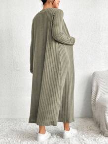 SHEIN Essnce Women's Solid Color Dress And Jacket Two-piece Set - Green - View 2