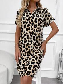 EMERY ROSE Leopard Print Casual Batwing Sleeve Dress, Summer,Summer Dresses For Women - Multicolor - View 3