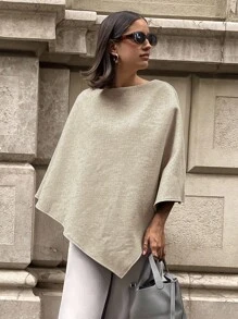 Aloruh Women's Elegant Cloak Poncho Style Solid Color Overcoat In Fall/Winter - Apricot - View 6