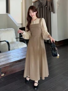 DAZY 女式中长款二合一韩版秋冬连衣裙