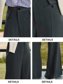 Briarwyn Celana Panjang Wanita Polos dengan Motif Garis-Garis Tusuk Gigi, Longgar, Kasual, Kaki Lebar, Musim Gugur, Kembali ke Sekolah, Gaya Klasik, Guru - Dark Grey - View 7