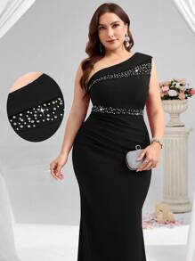 Coutiva Vestido de noche formal de talla grande (muy adornado) - Negro - Ver 1