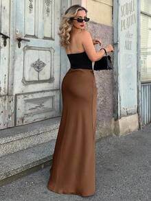 Jeta Ari 女士纯色简约日常穿搭长裙女装 - 鏽棕色 - 查看 2