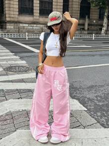 Coolane Women's Summer Concert Rave Festival Going Out Y2K Vintage Streetwear Graphics Pink Sportswear Wide Leg Pants - Pink - View 2