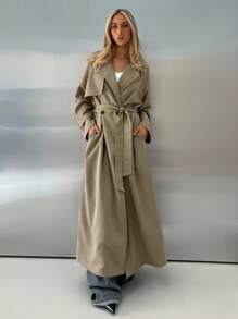 Aloruh Women's Casual Double-Breasted Belted Trench Coat, Autumn,Women Fall Jackets, - Coffee Brown - View 4