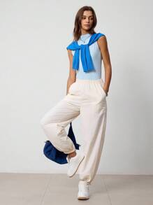 Hanevo Damen einfarbige Sport Lauf Tennis Hose mit Seitentaschen und Knöchelbündchen, sportliche Herbstkleidung für Frauen