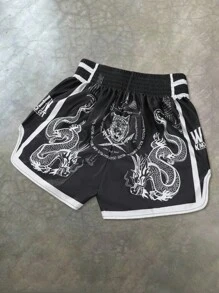 PAVTROS Manfinity Streetrush Manfinity Streetrush Men's Shorts One-Piece Set, Elastic Waist, High Tolerance, High Waist And Short Version, Super Shorts, Glossy Fabric With "Black And White Dragon And Tiger" Pattern, Thai Boxer Shorts, Sports Casual Basketball Shorts, Side Slits, Hot On Ins, Young Casual Sports Daily Commuting And Vacation Wear, The First Choice For Gifts For Boyfriends And Husbands, Couples Wear Dragon Shorts Muay Thai Shorts Men Kickboxing Shorts Black Graphic Shorts Graphic Shorts