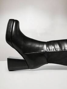 SHUZIA 女士时尚舒适粗跟及膝靴，黑色 - 黑色 - 查看 7