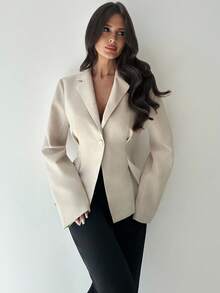 Firerie Women's Casual Linen Waisted Long Sleeve Lapel Collar Thin Blazer Jacket, Apricot In Fall/Winter