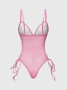 ROMWE Goth Body estilo gótico con colgante de cruz, material de PU - Rosa - Ver 2