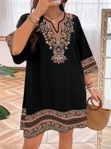 EMERY ROSE Plus Size Women's Vintage Style Embroidery Simple Daily Wear Dress