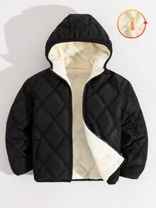 Tween Boy Casual Thermal Lined Hooded Jacket, Winter Fall - Black - View 4