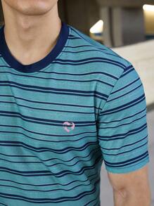 ESTAVOR Áo thun nam cổ tròn tay ngắn dệt kim kẻ sọc thời trang, phù hợp cho mùa hè - Nhiều màu - Xem 6