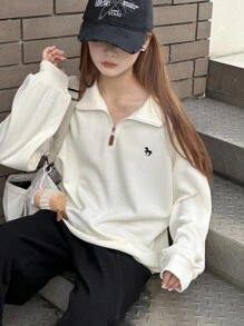 Dazy Kids 青少年/青年女孩宽松休闲图案刺绣运动衫，秋季 - 杏色 - 查看 5