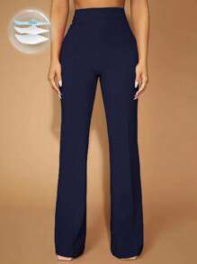 SHEIN LUNE Plus Size High Waisted Straight Pants Fall Cloth For Women - Navy Blue - View 5