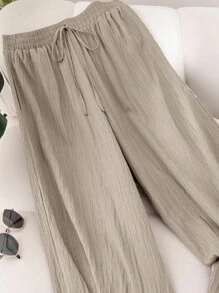 CosyJoli 大码女装新款春夏商务休闲女士海滩情人节风格时尚通勤优雅长裤，口袋长裤，海滩度假薰衣草大学生情人节夏季裤子 - 杏色 - 查看 3