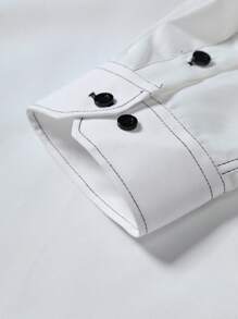 Manfinity Bizformal Men's Casual Long Sleeve Shirt,All White Autumn Business Office Solid Color Sleek Design Lightweight Breathable Fabric Versatile Modern Dress Shirt - White - View 3