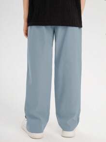 SHEIN Tween Boy 字母图案开衩设计宽松休闲裤 - 霧霾藍 - 查看 4