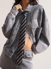 Bohemela Women's Casual Solid Color Denim Woven Long Sleeve Jacket In Fall/Winter - Light Grey - View 7
