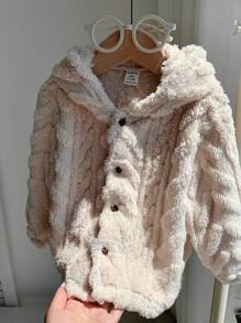 男女款婴儿休闲可爱杏色羊毛连帽拉链夹克，秋冬婴儿服装 - 彩色 - 查看 7