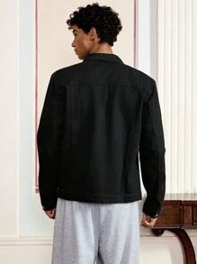 SWAVVY Men's Long Sleeve Distressed Single-Breasted Casual Denim Jacket, Emo Style - Black - View 2