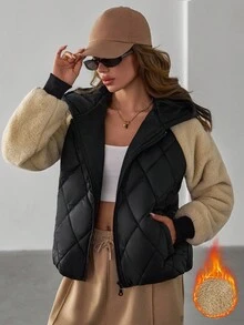 EURMUSE Women Solid Elegant Good Quality Teddy Detailed Casual Winter Coat - Black - View 3