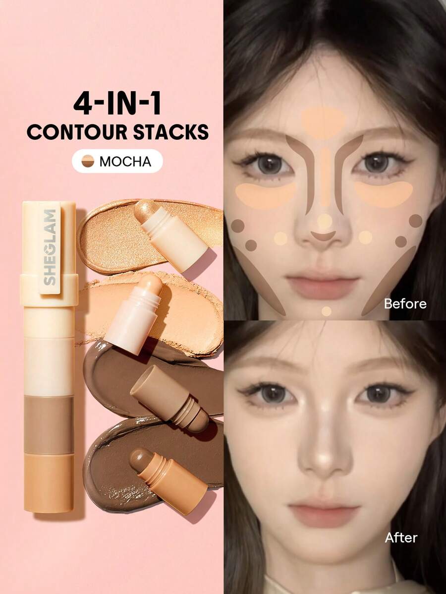SHEGLAM 多功能臉部筆-摩卡 7 色輪廓棒 不油膩 持久自然高光 兩用 多用途塑形 撫平細紋 奶油般輪廓 品牌 美容 化妝 化妝品 適合女性與女孩 完美搭配冬季春季 Y2K 時尚 流行 生日禮物 假期 派對準備就緒 最佳顏色 - Mocha - 查看 1