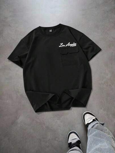 PAVTROS 男士时尚休闲舒适短袖 T 恤，修身廓形，口袋设计带有图案印花，简约而时尚，带有街头气息，实用又时尚的口袋，适合时尚活动、休闲户外、街头服饰、户外运动、返校、购物、日常搭配、男女情侣装、节日礼物