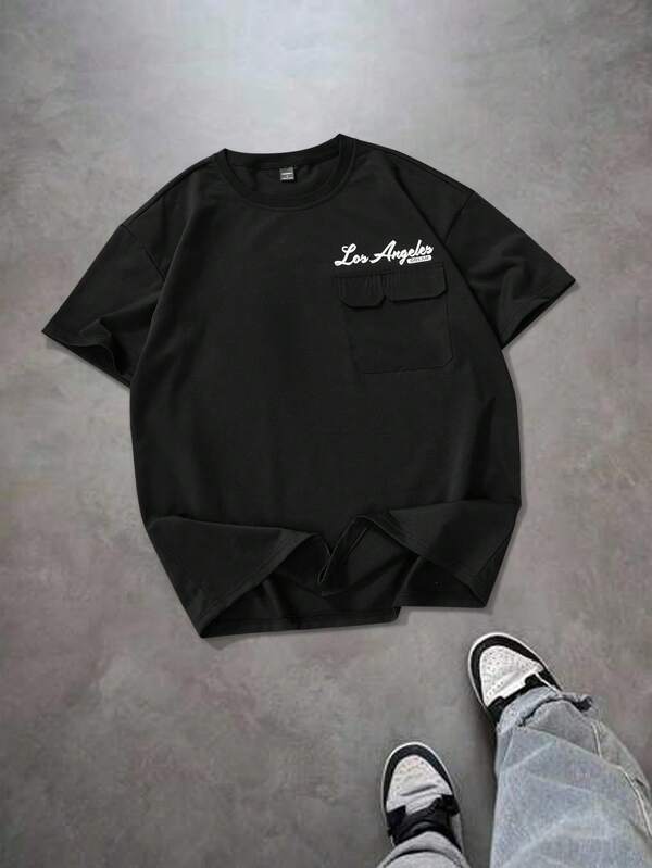 PAVTROS 男士时尚休闲舒适短袖 T 恤，修身廓形，口袋设计带有图案印花，简约而时尚，带有街头气息，实用又时尚的口袋，适合时尚活动、休闲户外、街头服饰、户外运动、返校、购物、日常搭配、男女情侣装、节日礼物