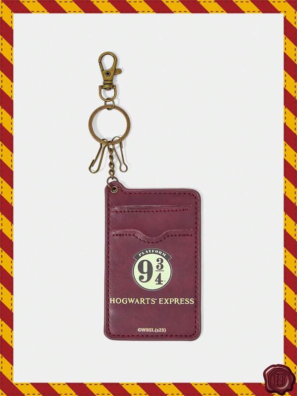 HARRY POTTER X SHEIN Tarjetero y llavero de moda con patrón numérico en color borgoña