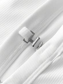 Maija 女士白色侧开衩钩环春季都市休闲时尚百搭柔软舒适修身钩环设计圆领无袖背心街头风女装音乐会女装度假女装端庄 - 白色 - 查看 9