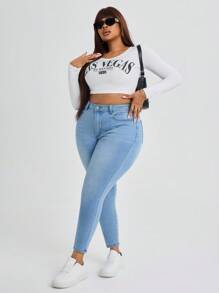 Slaydiva Jeans De Mezclilla Elásticos De Talla Grande Con Efecto Lavado - Lavado ligero - Ver 4
