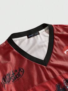 ROMWE MEN Anime Men's Japanese Dark Style Graphic Slogan & Figure Print Short Sleeve T-Shirt