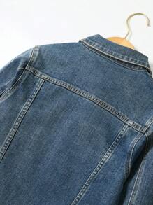 Conjunto de chaqueta vaquera desgastada azul y jeans con cintura ajustable para niño preadolescente de moda para exteriores y calle - Azul lavado oscuro - Ver 7