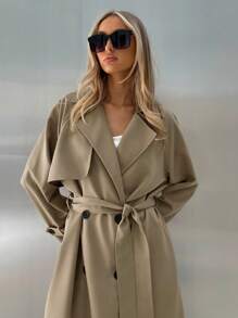 Aloruh Women's Casual Double-Breasted Belted Trench Coat, Autumn,Women Fall Jackets, - Coffee Brown - View 3