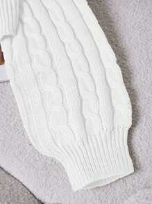 SHEIN PETITE Women's Casual Drop Shoulder Crew Neck Twist Cable Pattern Sweater Knit Pullover Fall Winter - White - View 6