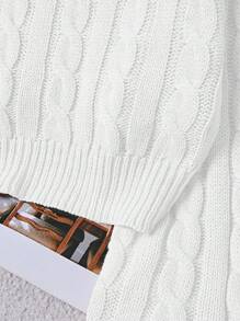 SHEIN Tall Casual Solid Color Lantern Sleeve Cropped Sweater Knit Pullover Fall Winter - White - View 6