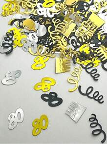 SHEIN 15g/袋黑金数字五彩纸屑装饰 18/30/40/50/60 岁生日快乐派对周年纪念桌面散落用品，圣诞节 - 彩色 - 查看 15