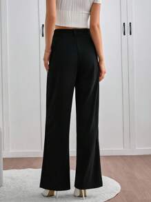 SHEIN Tall Women's Solid Color High Waist Toothpick Stripe Design Loose Casual Commuter Wide Leg Pants