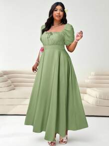 Solflare 大码女式短袖休闲系带前腰收腰优雅休闲婚礼宾客礼服，春夏优雅夏装浅绿色女士连衣裙绿色长裙女士薄荷绿连衣裙，优雅性感，适合日常、郊游、约会、下午茶、度假、春夏、女士春季服装、女士夏季服装、节日/音乐会服装女士/狂欢服装节日/狂欢服装/春假服装、毕业礼服、女士海滩服装/海滩、生日礼服、休闲礼服 - 薄荷綠 - 查看 4