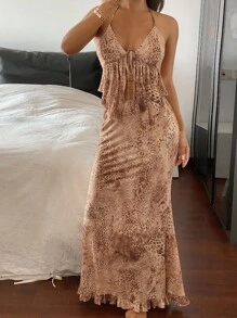 DAZY 2 Stücke Leoparden-Muster Sexy Damen Pyjama Set