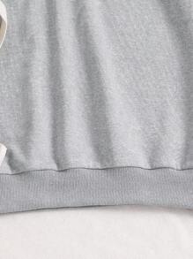 1pc Teen Girl Loose Fit Hooded Sweatshirt With Bow Embroidery Design, Long Sleeve, Pullover Sweatshirt, Autumn - Grey - View 7